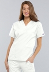 Female Graduation White 2 Pocket V-neck Scrub Top