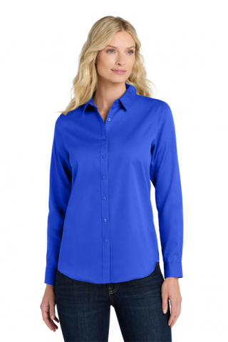 Schools: Women's Royal Blue Long Sleeve SuperPro React Twill Shirt with Embroidered Logo Schools: Women's Royal Blue Long Sleeve SuperPro React Twill Shirt with Embroidered Logo