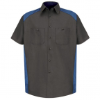 Short Sleeve Crew Shirt Charcoal with Royal contrast includes Embroidered Plumbing Logo & Name
